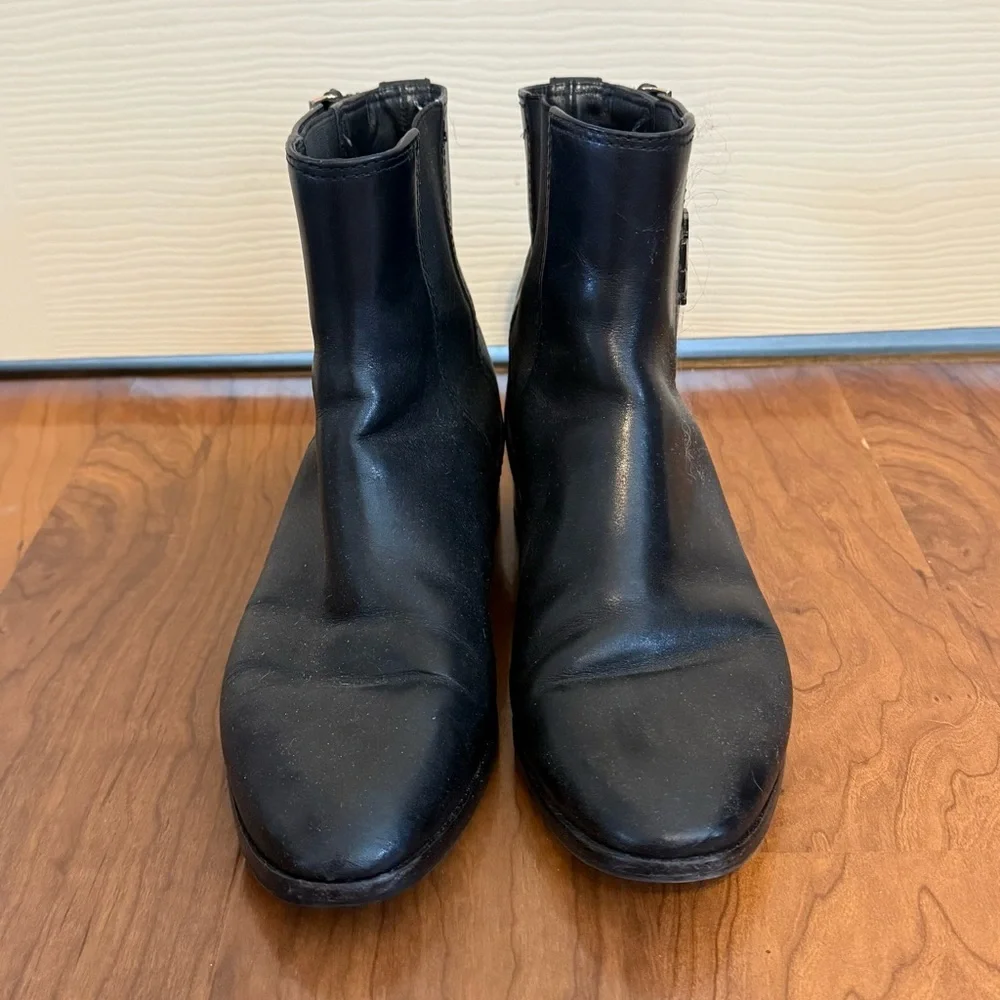 Tory Burch Wyatt Mid-Calf Leather Booties Black size 10